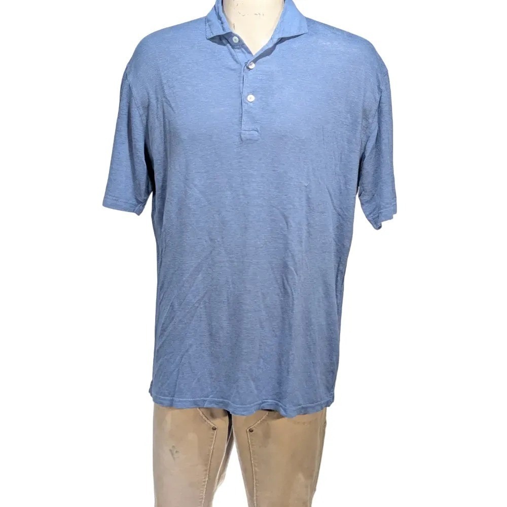 Peter Millar Crown Crafted Men's Blue Linen Polo Shirt MS24XK31 Sz M NWT $180